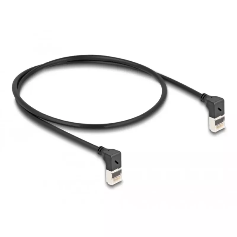 Võrgukaabel DeLOCK RJ45 Cat.6A S/FTP õhuke 90° ülespoole 0,5m must