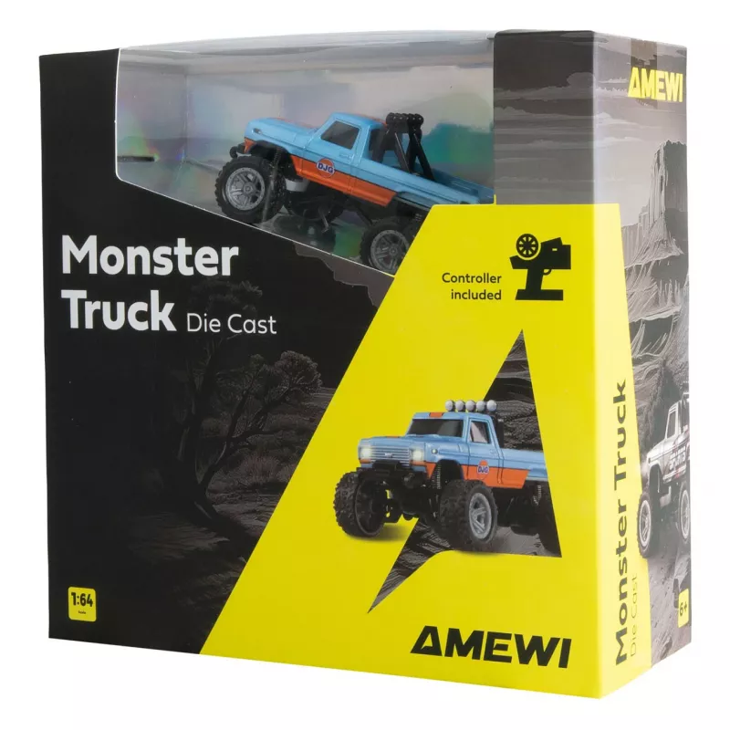 Raadio teel juhitav Amewi Monster Truck DieCast 1:64 RTR, sinine/oranž