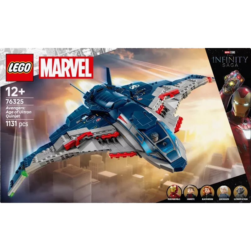 LEGO konstrueerimiskomplekt Quinjet 76325 — Marvel, 1131 osa, 5 minifiguuri, vanusele 12+, 280×450×300 mm