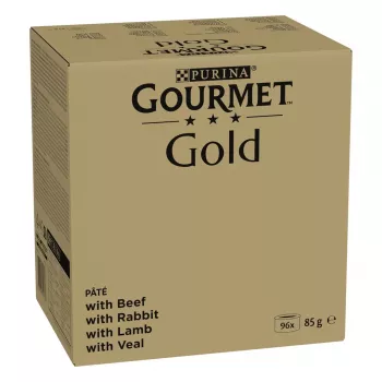 Märg kassitoit Purina Nestlé GOURMET Gold Mus Mix — 96 x 85 g, 4 maitset, täiskasvanud kassid, 77,5% niiskust