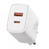 Seinalaadija Baseus Compact 1x USB-A + 1x USB-C 3A, kompaktne reisilaadija