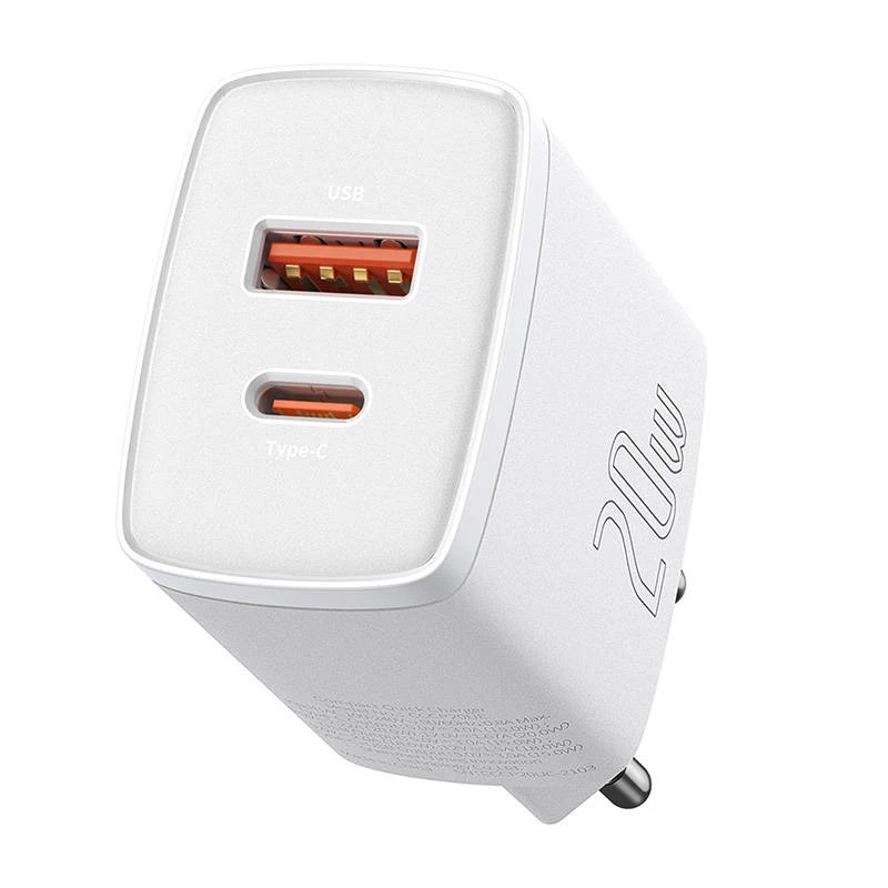 Seinalaadija Baseus Compact 1x USB-A + 1x USB-C 3A, kompaktne reisilaadija