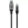 Ethernet-kaabel USB-A 3.2 Gen1 pistik > RJ-45 pistik, LAN-adapter must/hõbedane, 10 meetrit, punutud tekstiilkattega