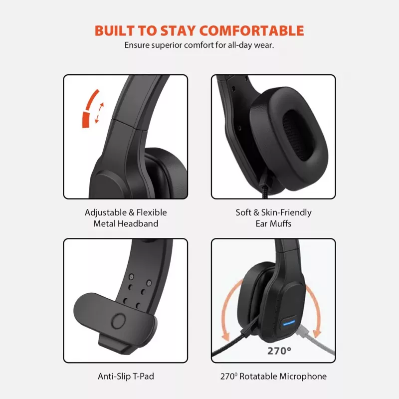 Audiocore 74452 Bluetooth peakomplekt kõrvaklapid mürasummutuse mikrofoniga Call Center Google Siri kontor juhtmevaba