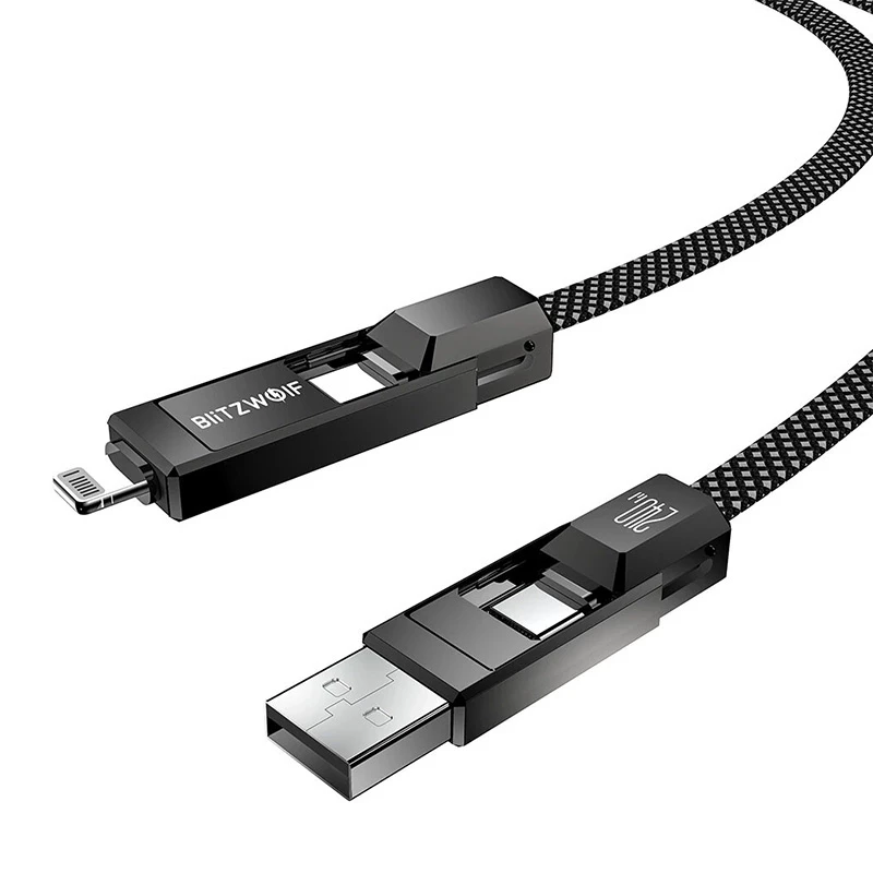 4-in-1 kaabel BlitzWolf BW-HDC7 — USB-C, Lightning, USB-A, Micro-USB 1,2 m 240 W must