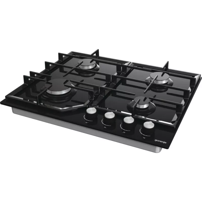 Gaasipliit Gorenje GT641KB, sisseehitatav 60 cm, 4 gaasitsooni, karastatud klaas, malmist restid, pöördnupud