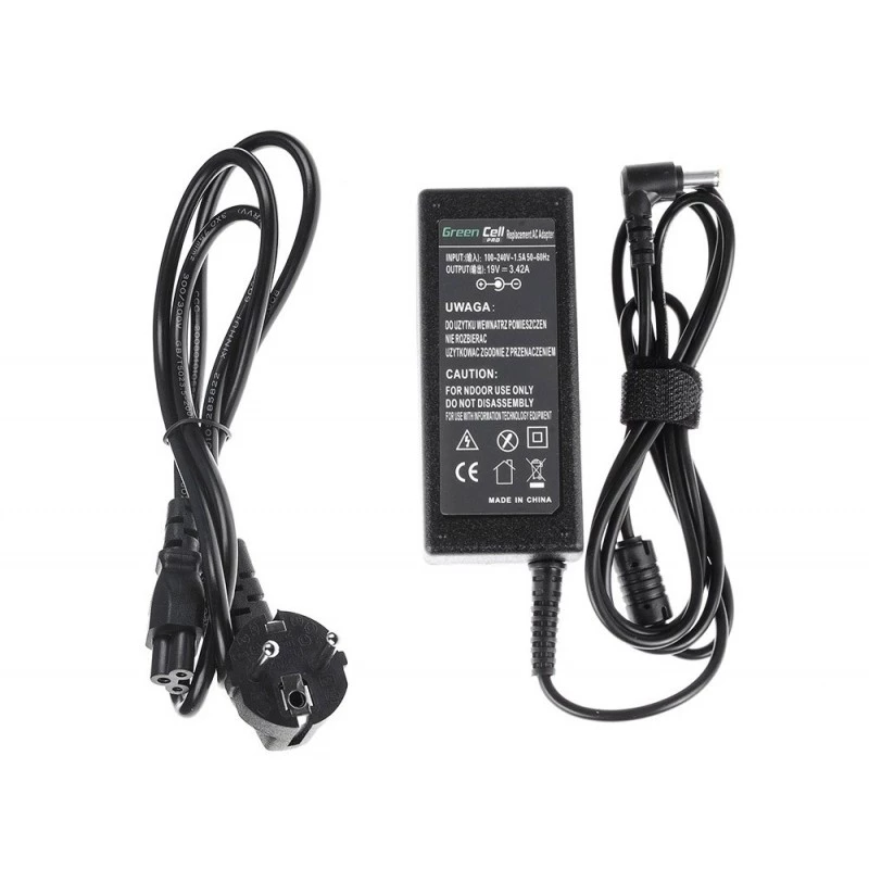 Toiteadapter roheline Cell AD01P — 60 W, 19 V 3,42 A, siseruumides kasutatav sülearvuti toiteallikas, must