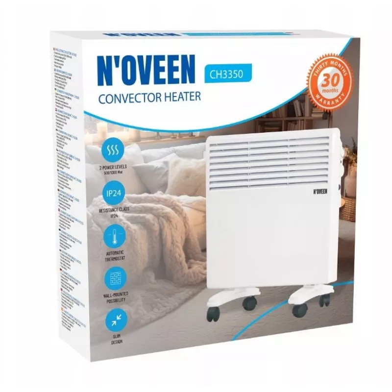 N'OVEEN 1000W elektriline kaasaskantav seinapealne konvektorsoojendi termostaadiga CH3350