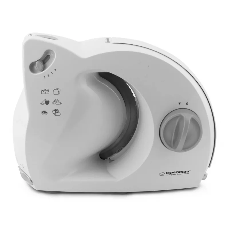 Elektriline toidulõikur ESPERANZA EKM017W — 150 W, 17 cm roostevabast terasest tera, max viil 15 mm, roostevaba terase värvi, plastkorpus