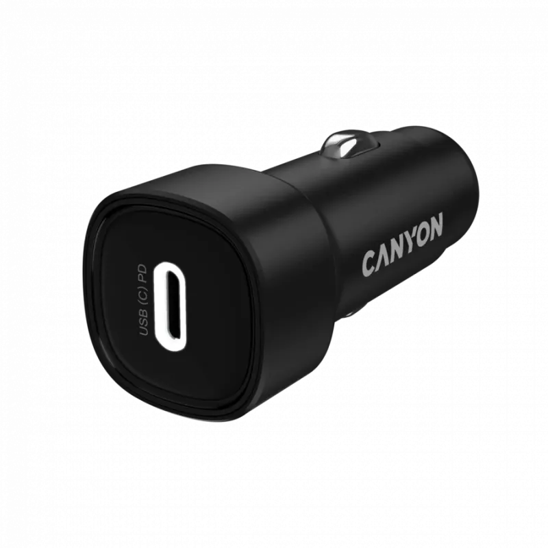 Autolaadija CANYON OnDrive 30 PD 30W USB-C Must — sõidukisisene USB-C toiteadapter 30W PD