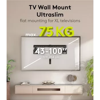 Fikseeritud teleri seinakinnitus WENTRONIC Goobay Ultraslim 70822 XL Must lameekraanidele