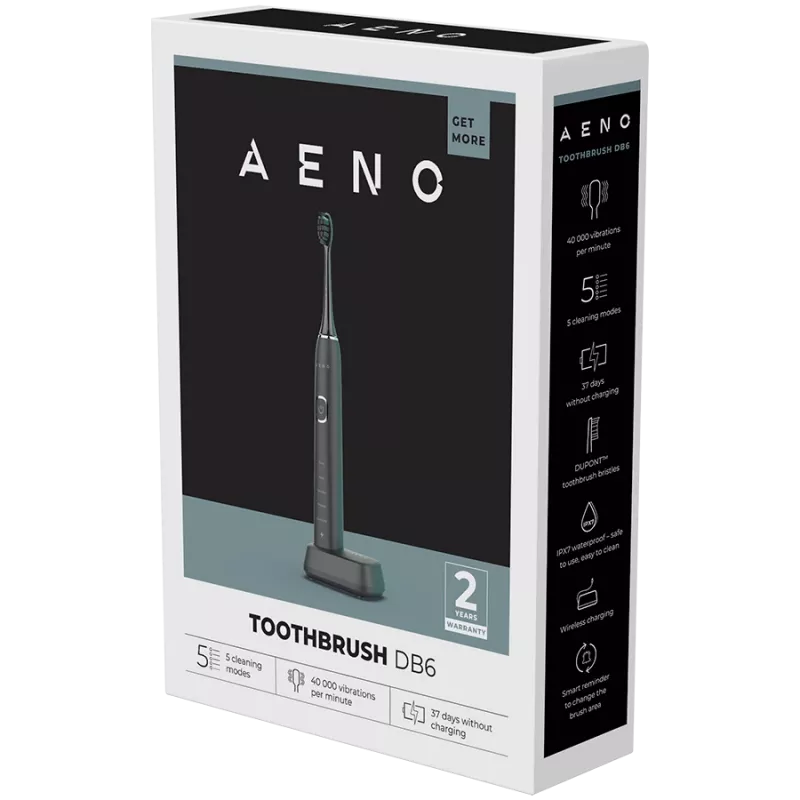 AENO Sonic Electric Hambaravi DB6: Must, 5 režiimi, juhtmevaba laadimine, 46000 p/min, 40 päeva ilma laadimiseta, IPX7