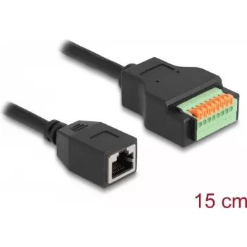 DeLOCK RJ45-kaabel Cat.5e pistikupesa klemmiploki adapterile 15 cm Must