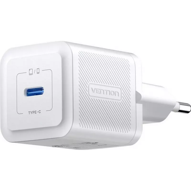Vention mobiililaadija FEPW0-EU — 20W USB-C sisetingimustesse mõeldud vahelduvvoolulaadija nutitelefonile, tahvelarvutile, nutikellale, kõrvaklappidele, valge
