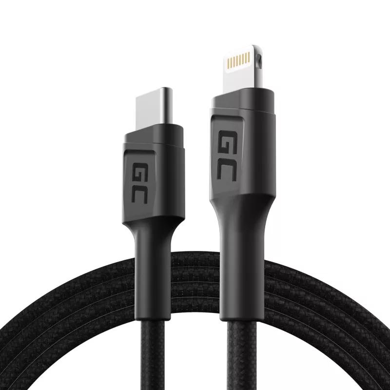 Lightning to USB‑C kaabel roheline Cell KABGC07, 1 m, must, Lightning (isane) to USB‑C (isane), 480 Mbps
