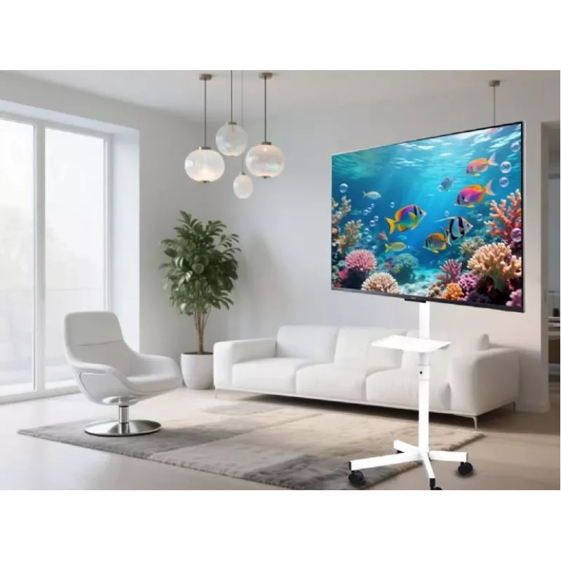 Gembirdi põrandale paigaldatav telerialus ratastega 32-tolliste kuni 55-tolliste telerite jaoks, valge, VESA 100x100–400x400, 30 kg