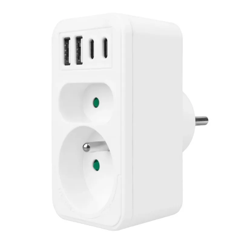 Jagaja MACLEAN MCE249 F/W — 2 voolupesa (16 A + 6 A) ja 4 USB-porti (2× A, 2× C PD 20 W)