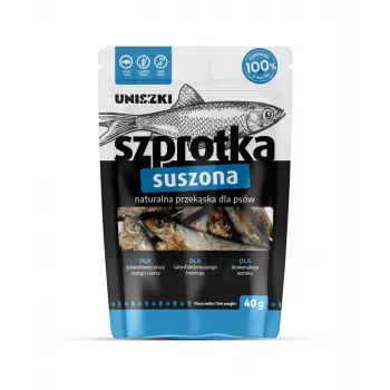 Koeramaius UNISZKI Kuivatatud kilu 40 g – ühe koostisosaga monoproteiin kala suupiste koertele, sobib kõikidele tõugudele