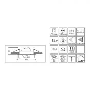 Synergy 21 LED Retrofit GU10 / GX5 - 3 süvistatav laevalgusti komplekt D05-hõbedane