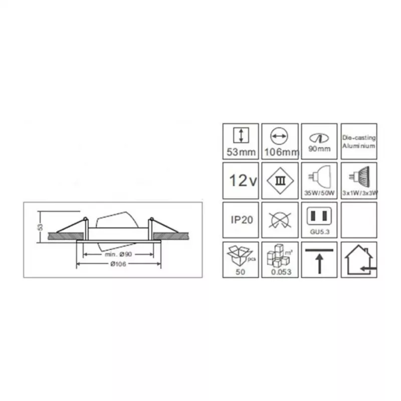 Synergy 21 LED Retrofit GU10 / GX5 - 3 süvistatav laevalgusti komplekt D05-hõbedane