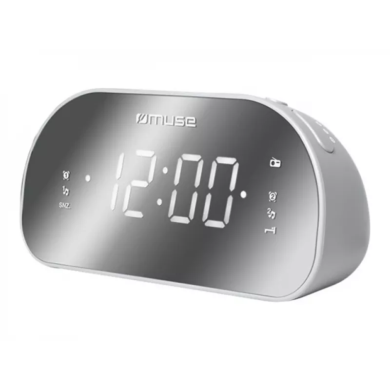 Kellraadio Muse M-170CMR — digitaalne kellraadio, 1,2-tolline LED-ekraan, FM, vahelduvvool 230 V, AAA varutoide, peegel/valge