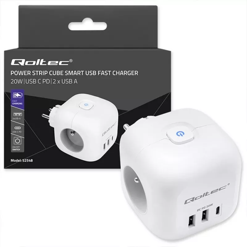 Pikendusjuhe QOLTEC 52548 3 vahelduvvoolupesaga ja USB-pordiga