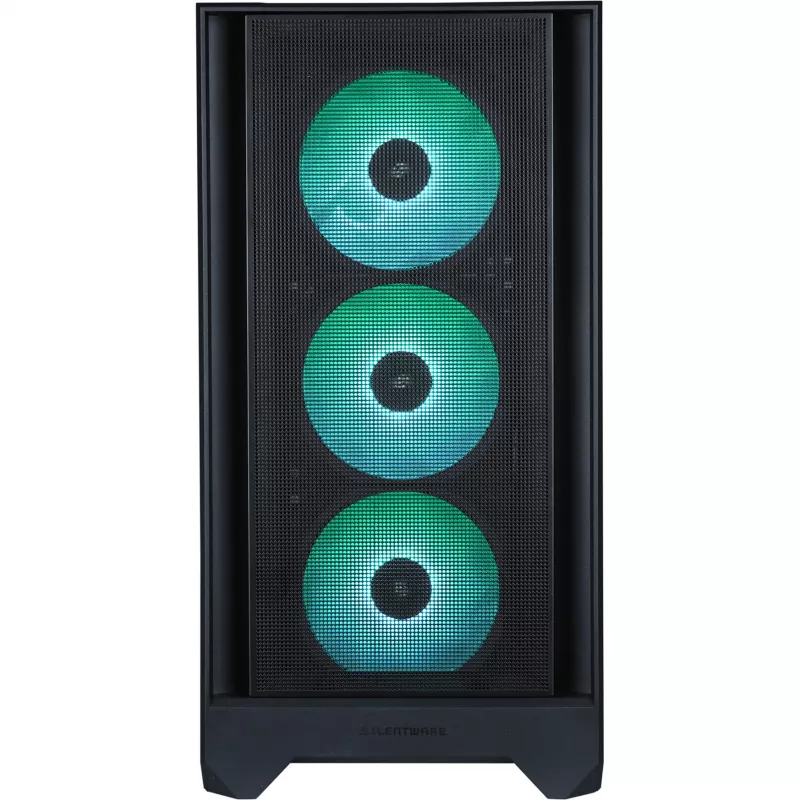 Silentware Flow 110 A-RGB Must — kesktorni šassii, karastatud klaasist külgpaneel