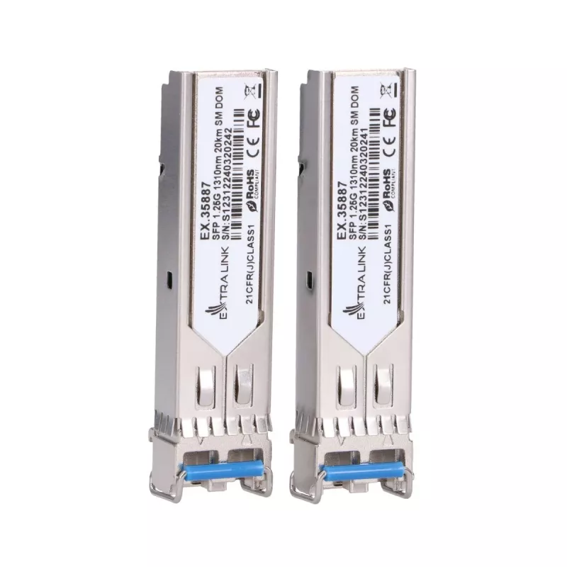Extralink SFP 1.25G moodul, 2-pakend, 1.25Gbps, LC/UPC, 1310nm, 20km, ühemoodiline, DOM