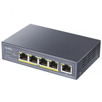 Võrgukommutaator Cudy GS1005P — 5-pordine Gigabit Ethernet 4 PoE-pordiga, 60 W koguvõimsus, metallkorpus, rack-paigaldatav