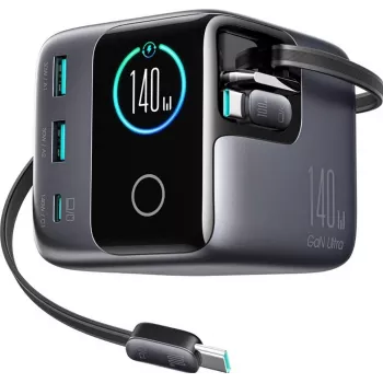 Toiteadapter Joyroom JR-TRD01 GaN 140W 5 pordi ja kahe sissetõmmatava kaabliga