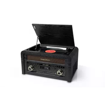 Plaadimängija muse MT-115 W — must/kuldne, 33-45-78 RPM, J-kujuline toonhoob, pöörlev helitugevus, 240 V AC