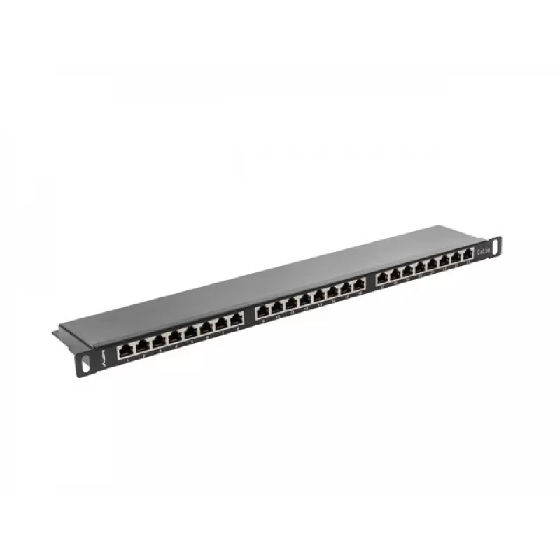 LANBERG PPS5-0024-B 24-pordine CAT5e jaotusplaat, metallist, 0,5U, 445×99×22,3 mm, must