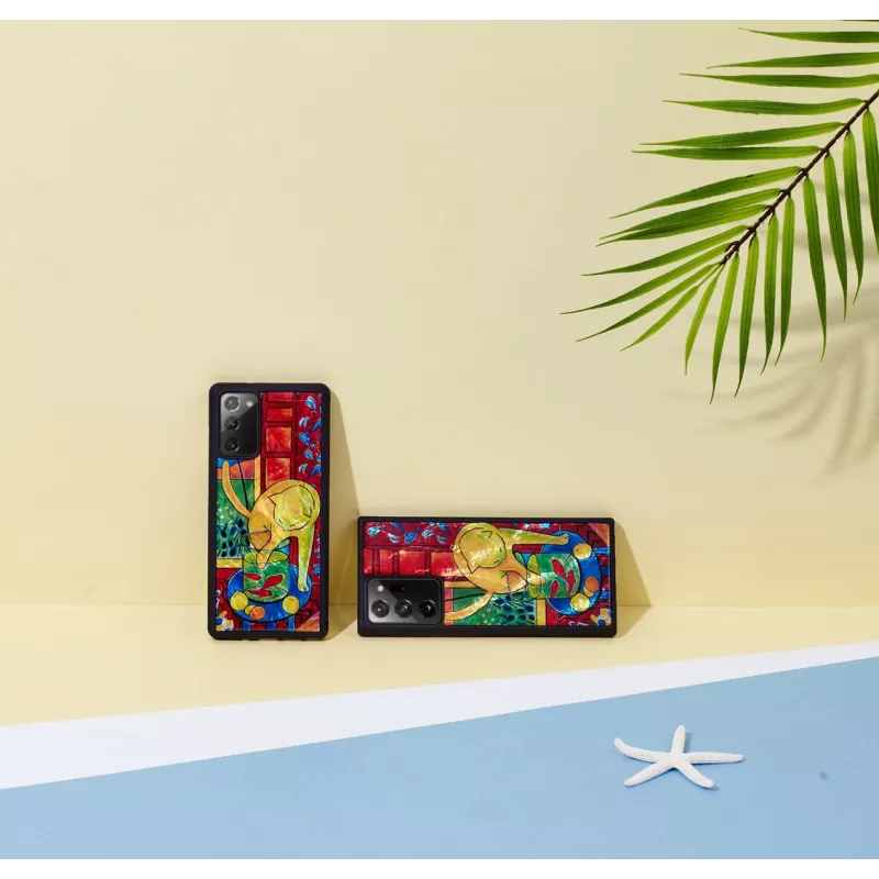 Kaitsev telefonikott iKins Samsung Galaxy Note 20-le punase kassi ja kala disainiga