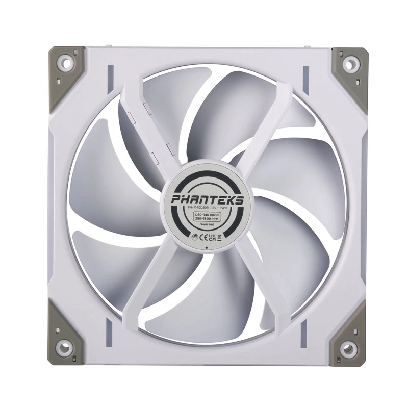 Phanteks D30-140 140mm Valge PWM Case Fan 3-pack — 140x30 mm, 250–1800 RPM, FDB