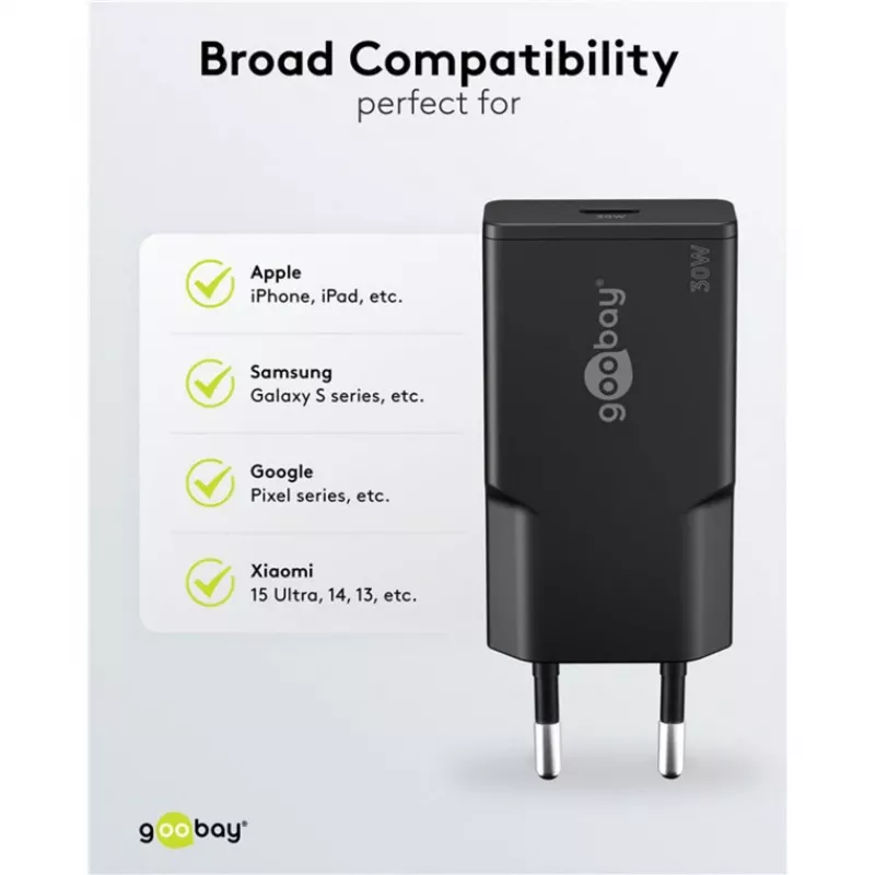 Goobay USB-C™ PD GaN kiirlaadija õhuke (30 W) must