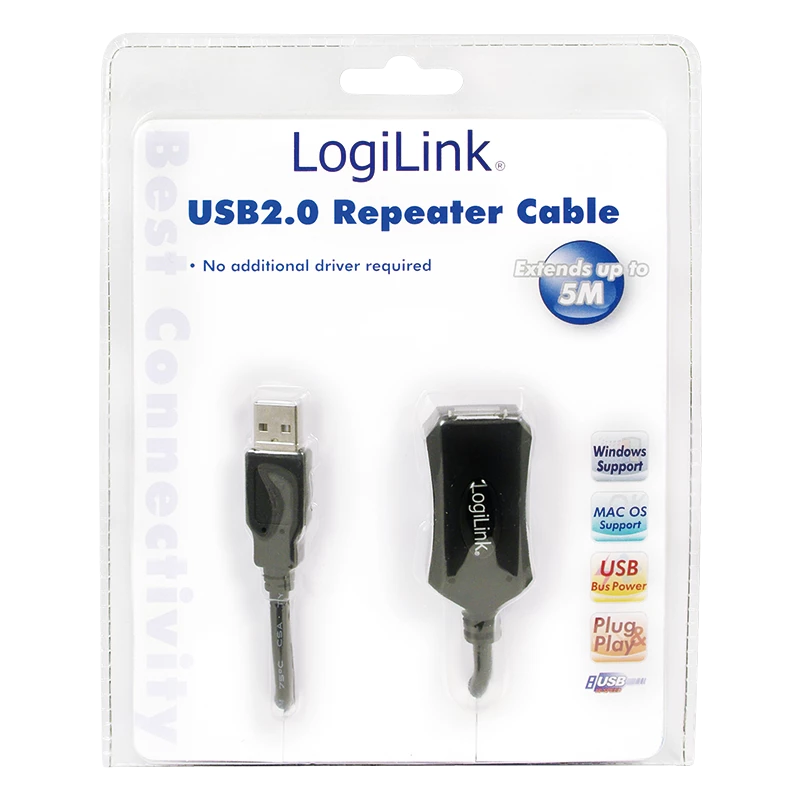 LogiLink USB 2.0 repiiterkaabel - 5,0 m USB-kaabel 5 M USB A
