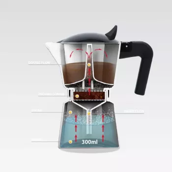 Moka pot Maestro MR-1658-3 — alumiiniumist pliidikann, 3 tassi (0,15 L), must, hingedega kaas