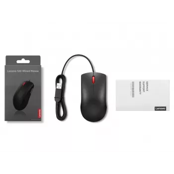 Lenovo 120 juhtmega USB-A hiir — must, mõlemakäeline, 1600 DPI, 3 nuppu, 1,5 m kaabel
