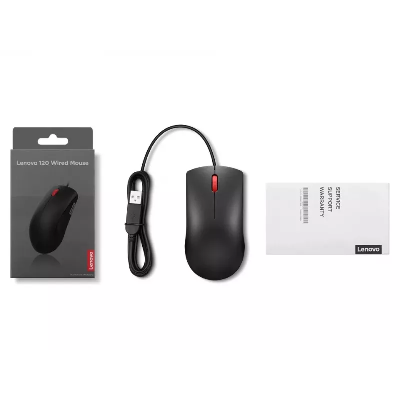 Lenovo 120 juhtmega USB-A hiir — must, mõlemakäeline, 1600 DPI, 3 nuppu, 1,5 m kaabel