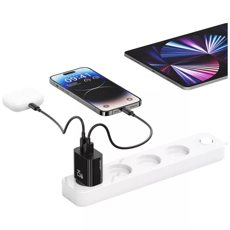 USB-laadija usams USA001629 25 W 1×USB-C + 1×USB-A kiirlaadimine