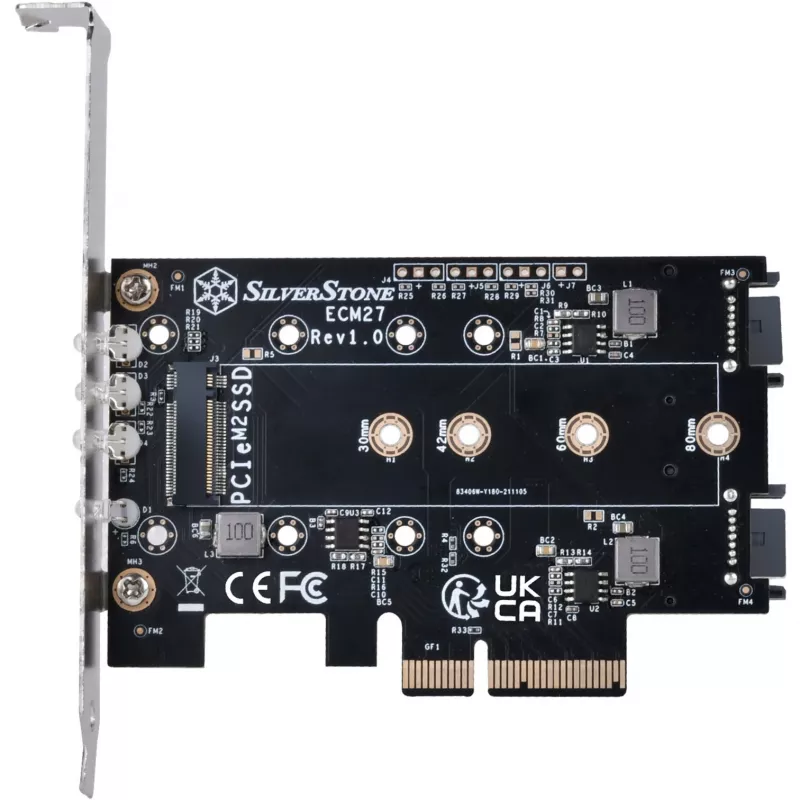 Silverstone SST-ECM27 M.2/SATA adapterkaart, PCIe 4.0, 1x M-Key, 2x SATA 6G - madal profiil