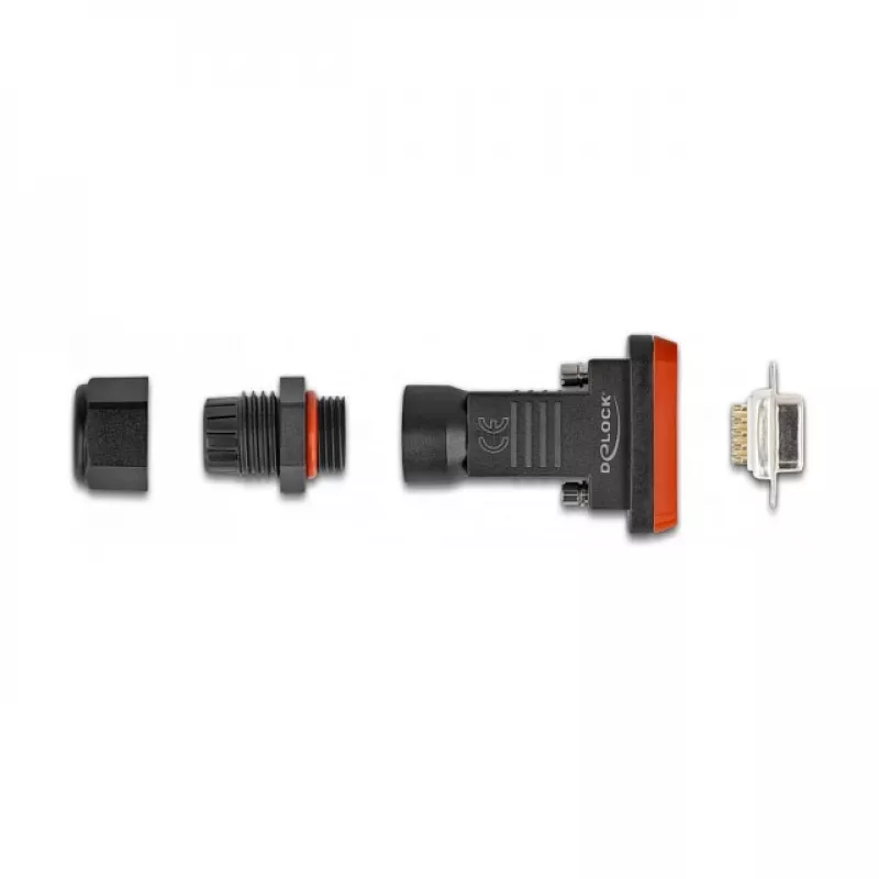 DeLOCK D-Sub 9 pin female IP67 waterproof connector Must oranž