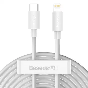 Baseus Simple Wisdom andmekaablikomplekt USB-C – Lightning PD 20W (2 tk/komplekt) 1,5 m valge