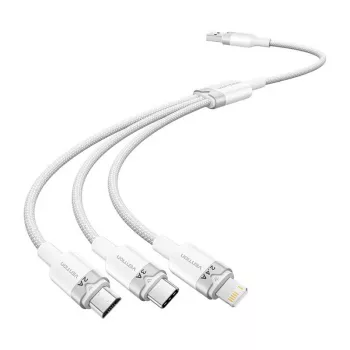 USB 2.0 A 3-in-1 3A kaabel Vention CTPWG 1,5 m valge