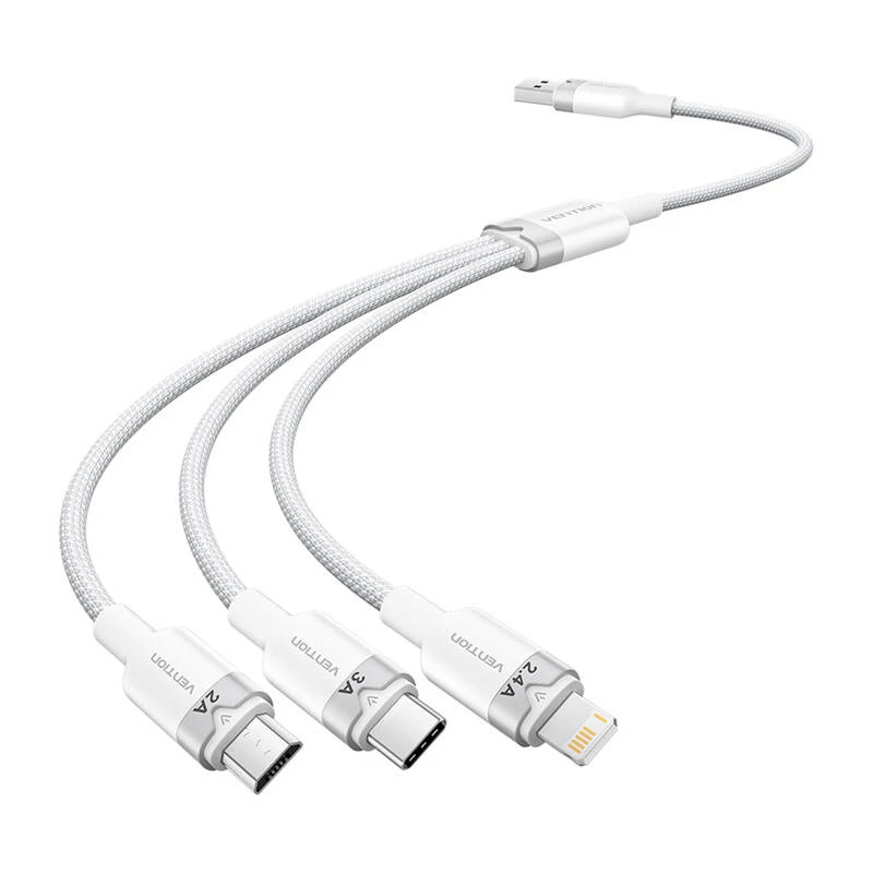 USB 2.0 A 3-in-1 3A kaabel Vention CTPWG 1,5 m valge