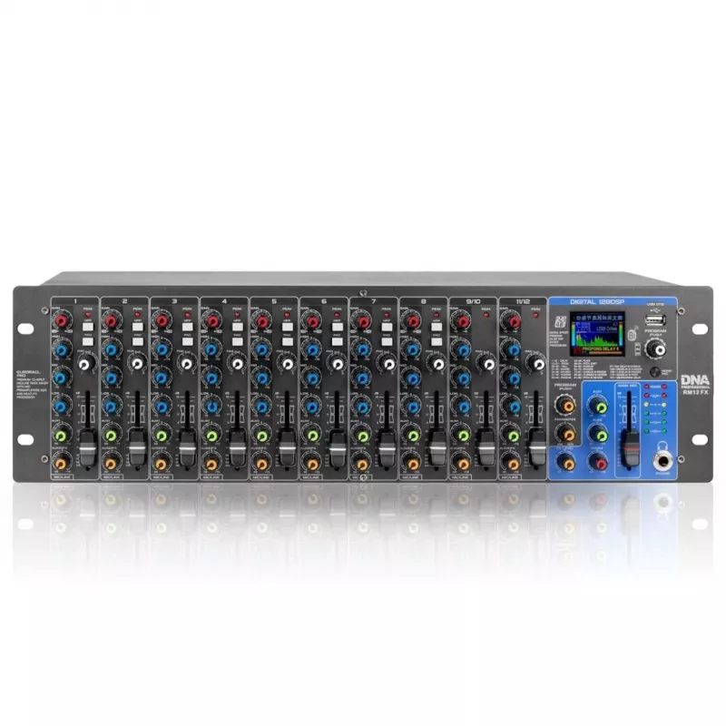 RM12 FX - Analoogmikser Bluetoothi, DSP, EQ, MP3, Phantomtoitega, 12 kanalit
