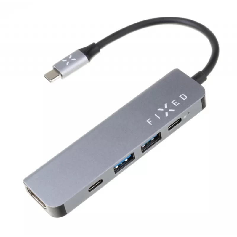 USB-C jaotur FIXED FIXHU-MN-GR 5-pordiline mini sülearvutitele ja tahvelarvutitele