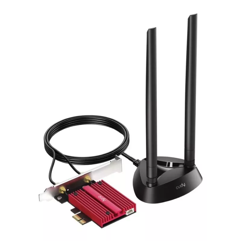 Sisemine WLAN Bluetooth võrgukaart Cudy WE9300S PCIe, Wi‑Fi 7 (802.11be) kolmeribaline 2.4/5/6 GHz, 5765 Mbit/s, Bluetooth 5.4, väline 2x2 antenn