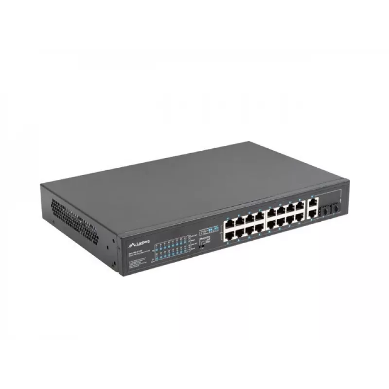 Haldamatu lüliti LANBERG RSFE-16P-2C-250 — 18-port Gigabit, 16x PoE+ (30W), 2x SFP, 250W, 1U, metall, riiulipaigaldus