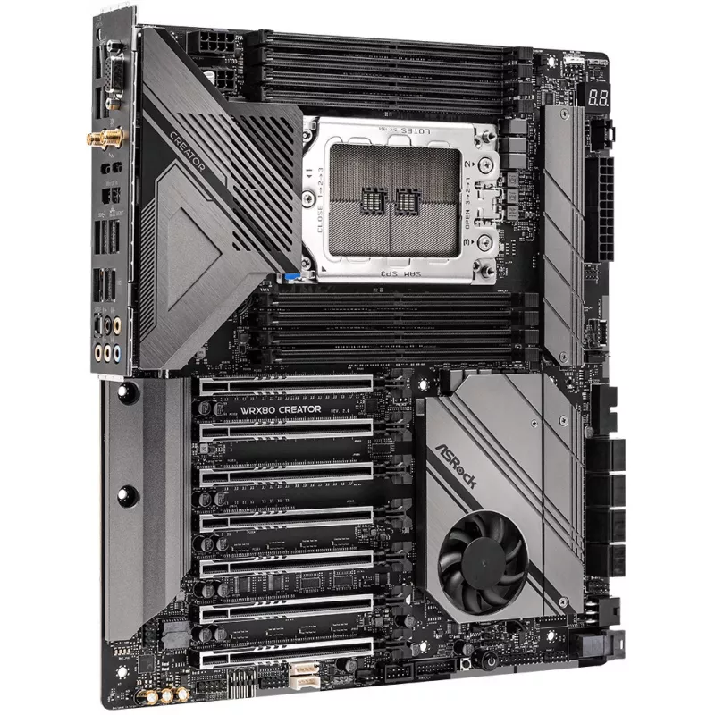 Emaplaat ASRock WRX80 CREATOR R2.0 — AMD WRX80, pesa sWRX8, E-ATX, 8× DIMM DDR4, maks 2 TB, Wi‑Fi 6E, 10Gb LAN, 7.1 heli